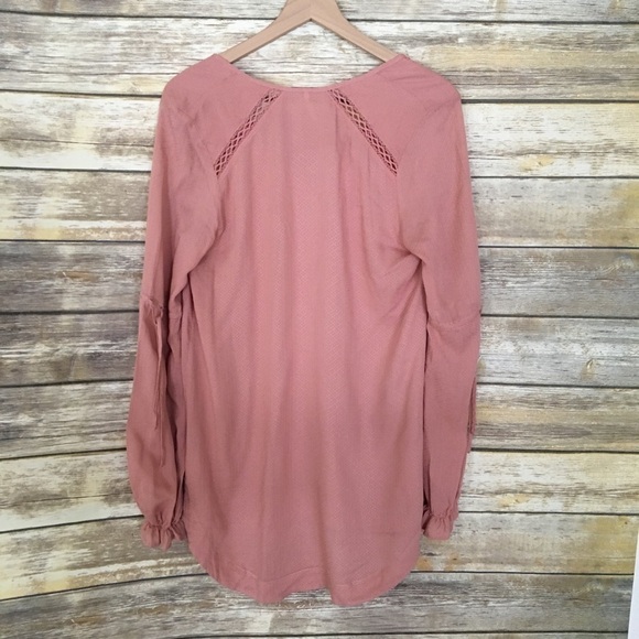 Free People Mauve Long Sleeve Ruffle Crochet Tunic Top Size Small - Picture 4 of 5
